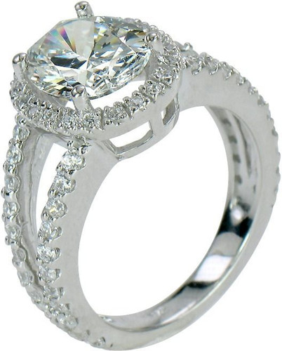 Carlton Oval 2.5 carat lab grown diamond look cubic zirconia pave set halo split shank engagement ring in 14k white gold.