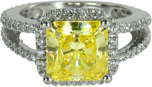 Carlton 4 carat princess cut lab grown diamond simulant cubic zirconia pave set halo split shank engagement ring in 14k white gold.