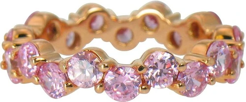Cosenza round lab grown diamond alternative cubic zirconia three ring stacking set in 14k rose gold.
