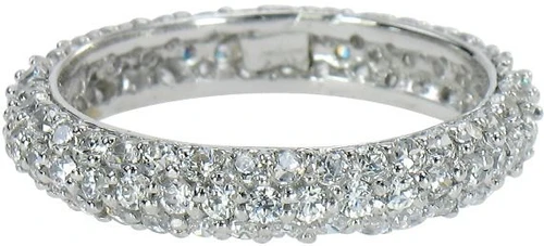 Waltham domed pave set round lab grown diamond simulant cubic zirconia eternity band in platinum.