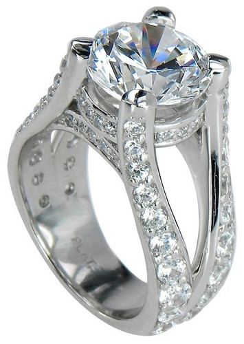 Flared Split Shank Solitaire Diamond Ring 14K White Gold 203A