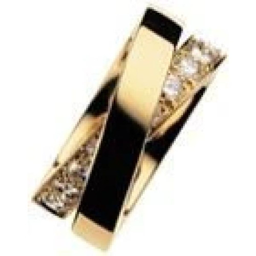 Infinity Pave Set Unisex Wedding Band with lab grown diamond look cubic zirconia in 14k yellow gold.