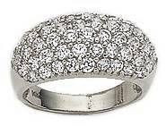 Pave set round lab grown diamond alternative cubic zirconia five row band in 14k white gold.