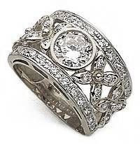 Art Deco 1.5 Carat Round Bezel Set Pave Estate Band with lab grown diamond quality cubic zirconia in 14k white gold.