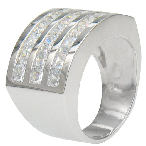 Thora Three Row Channel Set Princess Cut Band with lab grown diamond simulant cubic zirconia in 14k white gold.