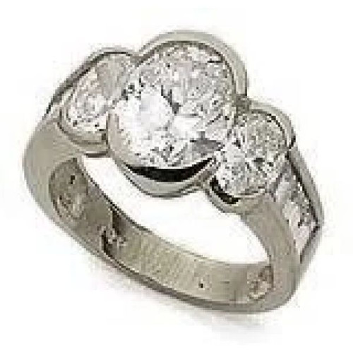 Oval Splendor 2.5 carat three stone lab grown diamond alternative cubic zirconia baguette engagement ring in 14k white gold.
