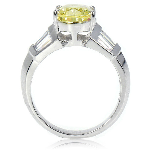 Oval 3.5 Carat Channel Set Tapered Baguette Solitaire Engagement Ring with lab grown diamond look cubic zirconia in platinum.