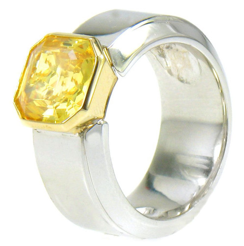 Alpha 2.5 Carat Canary Asscher Cut Laboratory Grown Diamond Simulant Cubic Zirconia Solitaire Engagement Ring.