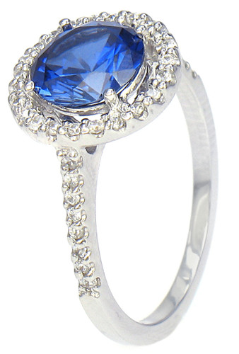 LaRue 1.5 carat round brilliant laboratory grown diamond simulant cubic zirconia pave set round halo solitaire engagement ring in 14k white gold.