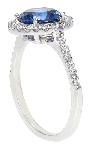 LaRue 1.5 carat round brilliant laboratory grown diamond quality cubic zirconia pave set round halo solitaire engagement ring in 14k white gold.