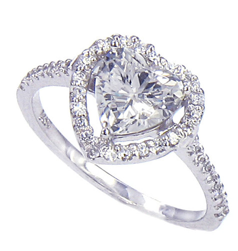 LaRue 1.5 carat heart shape laboratory grown diamond alternative cubic zirconia pave set round halo solitaire engagement ring in 14k white gold.