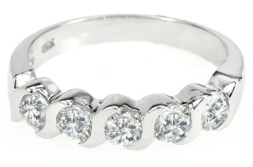 S style round lab grown diamond alternative cubic zirconia anniversary band or wedding ring in 14k white gold.