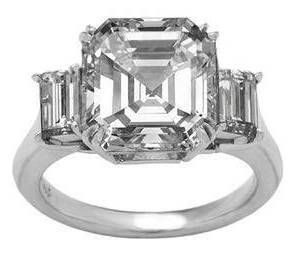Empress 5.5 Carat Asscher Inspired Laboratory Grown Diamond Alternative Cubic Zirconia Emerald Step Cut Three Stone Solitaire Engagement Ring