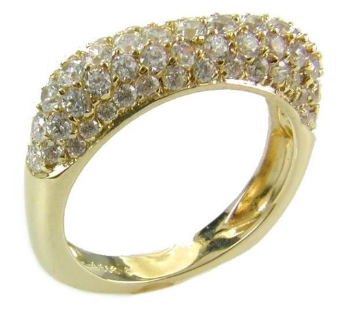 Petite square pave set round domed lab grown diamond look cubic zirconia band in 14k yellow gold.