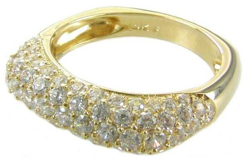 Petite square pave set round domed lab grown diamond simulant cubic zirconia band in 14k yellow gold.