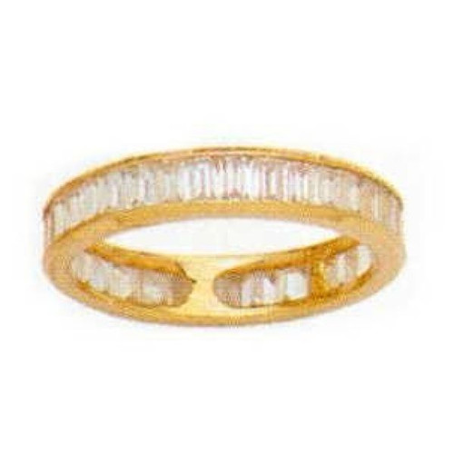 3.5mm Small Channel Set Lab Grown Diamond Simulant Cubic Zirconia Baguette Eternity Band in 14K Yellow Gold.