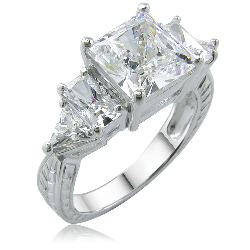 Side Stones Princess Cut Diamond Ring With Baguettes Princess Cut