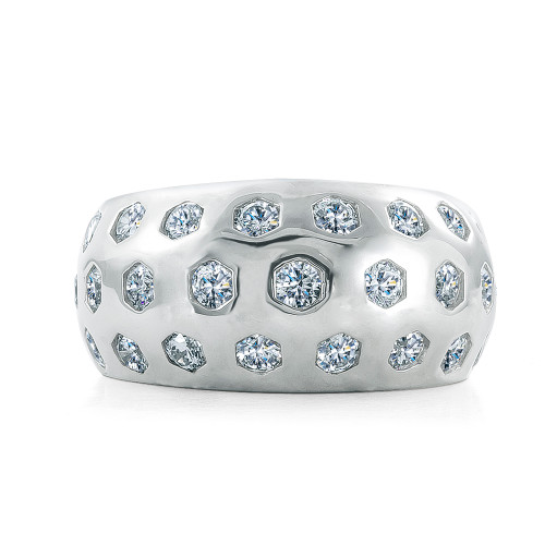 Bombay Burnish Set Round Domed Band with lab grown diamond alternative cubic zirconia in 14k platinum.