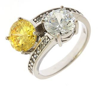 Malina 2 carat round each lab grown diamond alternative cubic zirconia pave two stone toi et moi bypass engagement ring in 14k gold.