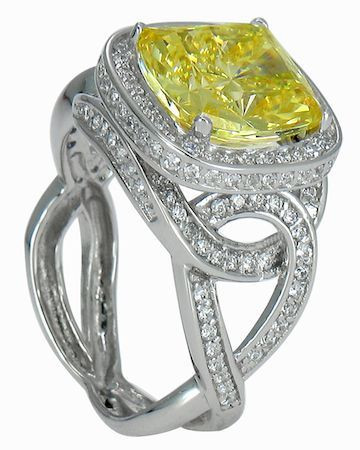 Corsair 5.5 carat cushion cut laboratory grown diamond simulant cubic zirconia engagement ring or cocktail ring in 14k white gold.