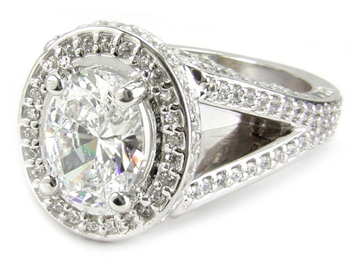 1.74 CT Emerald-Cut Moissanite Unique Halo Split Shank Vintage Engagement  Ring