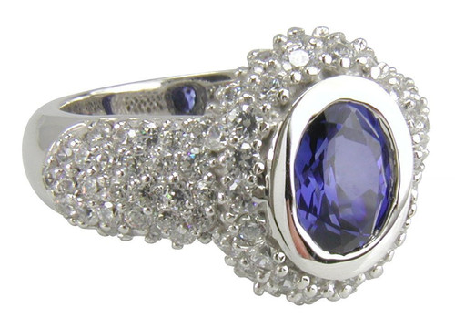 Kronos 1 carat oval lab grown diamond simulant cubic zirconia pave encrusted halo solitaire engagement ring in platinum.