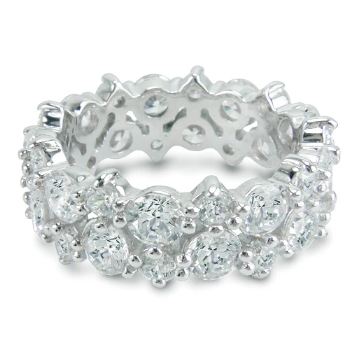 Round laboratory grown diamond alternative cubic zirconia prong set garland cluster eternity band in platinum.
