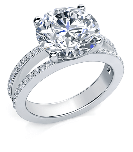 Britney 5.5 Carat Round Laboratory Grown Diamond Simulant Cubic Zirconia Micro Pave Split Shank Engagement Ring.