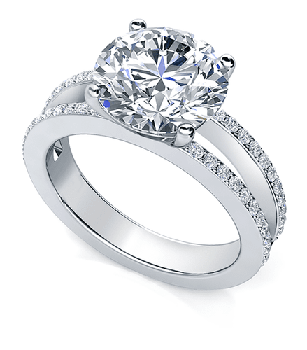 Britney 4 Carat Round Lab Grown Diamond Alternative Cubic Zirconia Micro Pave Split Shank Engagement Ring.