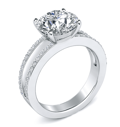 Britney 4 Carat Round Laboratory Grown Diamond Simulant Cubic Zirconia Micro Pave Split Shank Engagement Ring.