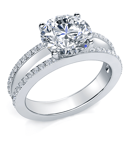 Britney 3 Carat Round Lab Grown Diamond Alternative Cubic Zirconia Micro Pave Split Shank Engagement Ring.