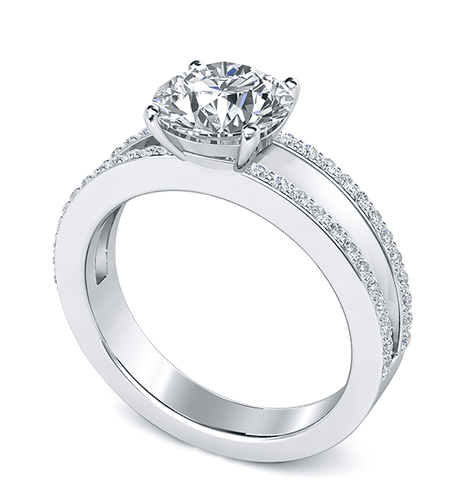 Britney 3 Carat Round Laboratory Grown Diamond Quality Cubic Zirconia Micro Pave Split Shank Engagement Ring.
