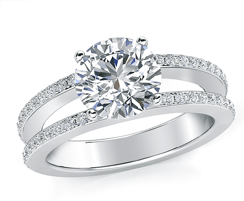 Britney 3 Carat Round Lab Grown Diamond Simulant Cubic Zirconia Micro Pave Split Shank Engagement Ring.
