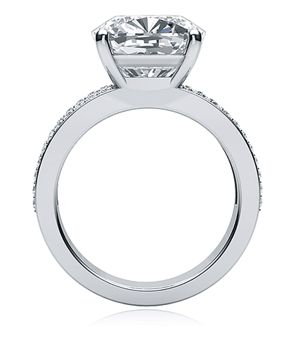 Britney 2.5 Carat Cushion Cut Lab Grown Diamond Alternative Cubic Zirconia Micro Pave Set Split Shank Solitaire Engagement Ring in 14k white gold.