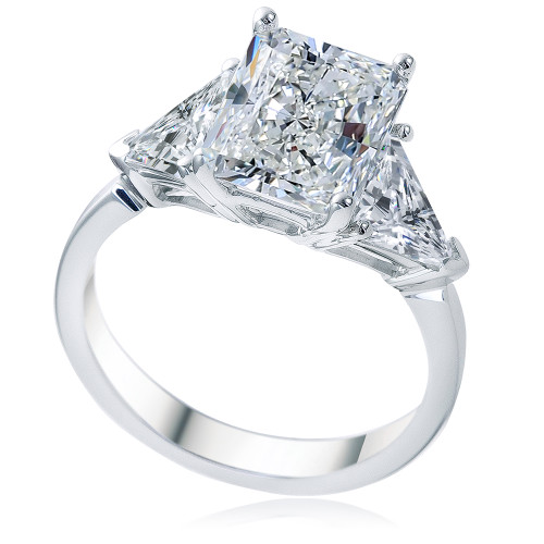 Vitari 4 carat radiant emerald cut with trillions laboratory grown diamond simulant cubic zirconia three stone engagement ring in 14k white gold.
