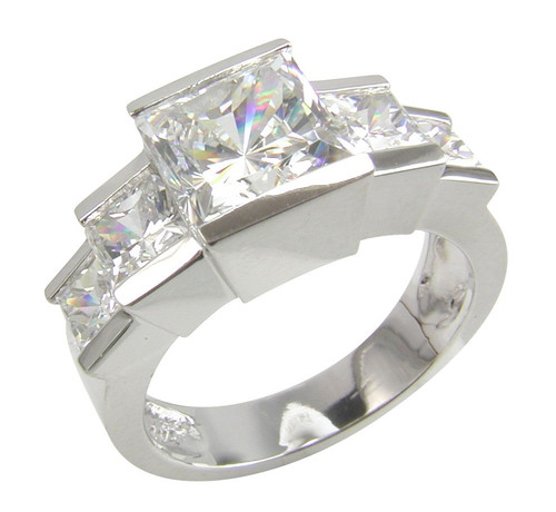 Gratigny 1.5 carat princess cut channel set laboratory grown diamond simulant cubic zirconia graduated five stone ring in 14k white gold.