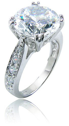 Winston 4 Carat Round Laboratory Grown Diamond Simulant Cubic Zirconia Pave Cathedral Solitaire Engagement Ring.
