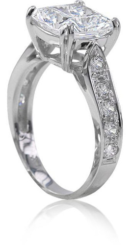 Winston 4 Carat Cathedral Cushion Cut Laboratory Grown Diamond Quality Cubic Zirconia Pave Split Prong Solitaire Engagement Ring.