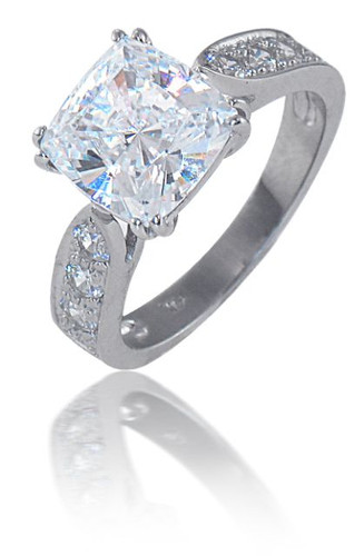 Winston 2.5 Carat Cathedral Cushion Cut Laboratory Grown Diamond Alternative Cubic Zirconia Pave Split Prong Solitaire Engagement Ring.