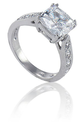 Winston 2.5 Carat Cathedral Cushion Cut Laboratory Grown Diamond Simulant Cubic Zirconia Pave Split Prong Solitaire Engagement Ring.