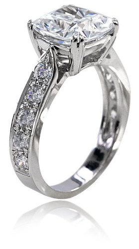 Winston 2.5 Carat Cathedral Cushion Cut Laboratory Grown Diamond Quality Cubic Zirconia Pave Split Prong Solitaire Engagement Ring.