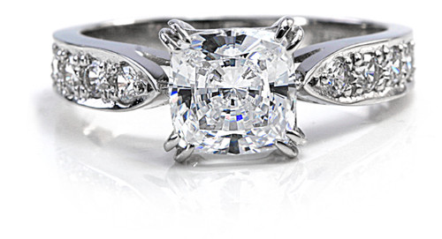 Winston 1.5 Carat Cushion Cut Laboratory Grown Diamond Alternative Cubic Zirconia Pave Cathedral Solitaire Engagement Ring.