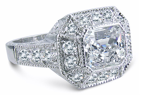 Emerald Cut Carat Horizontal Set Cubic Zirconia Pave Estate