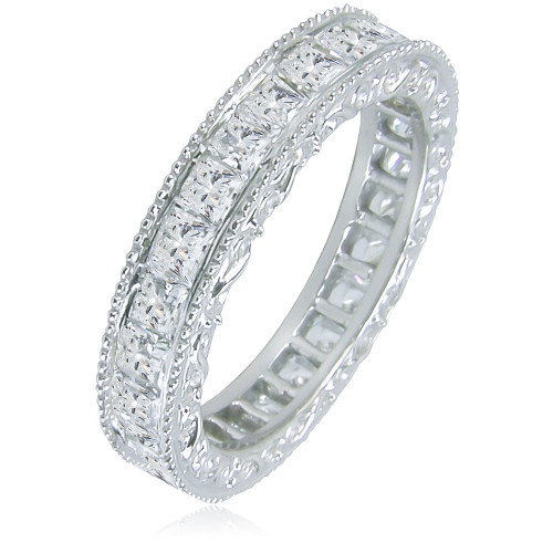 Lillian Victorian Engraved Channel Set Princess Cut Cubic Zirconia