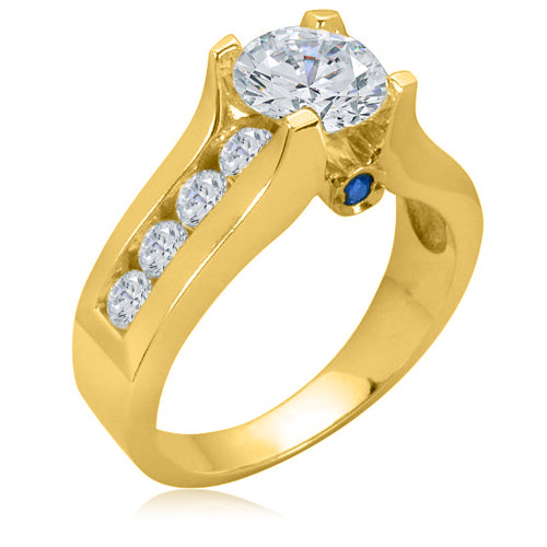 Veraj 1.25 carat round lab created cubic zirconia channel set and bezel engagement ring in 14k yellow gold.