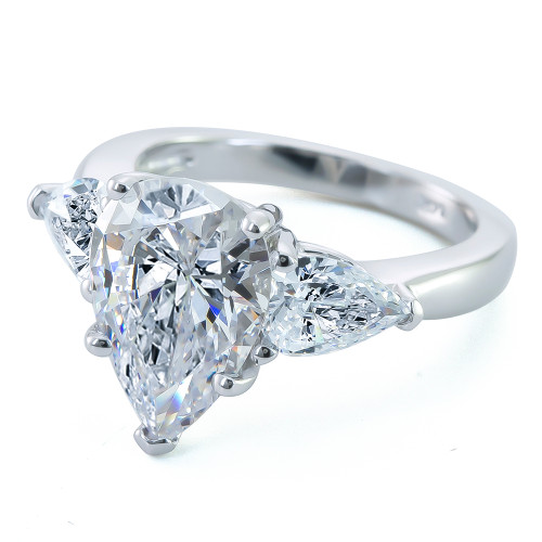 Jessica 4 Carat Pear Laboratory Grown Diamond Alternative Cubic Zirconia Three Stone Solitaire Engagement Ring in platinum