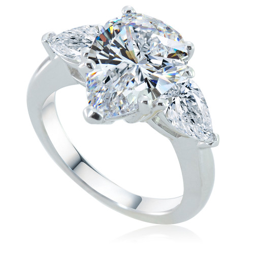 Jessica 4 Carat Pear Laboratory Grown Diamond Alternative Cubic Zirconia Three Stone Solitaire Engagement Ring in 14k white gold