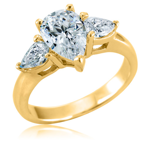 Jessica 2 Carat Pear Laboratory Grown Diamond Alternative Cubic Zirconia Three Stone Solitaire Engagement Ring in 14k yellow gold