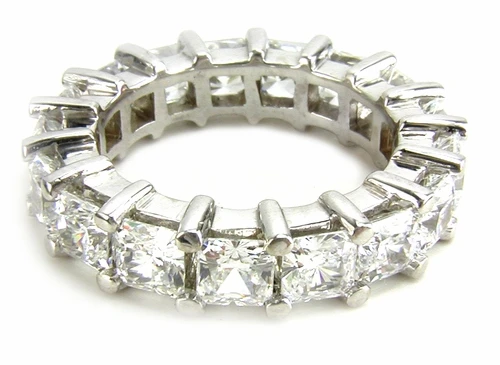 Medium .35 carat each lab grown diamond alternative cubic zirconia princess cut shared prong 14k white gold eternity band size 3.5.