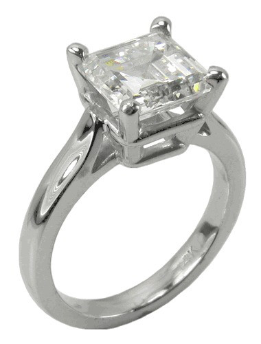 Sex and the City Inspiration 4 Carat Step Cut Square Lab Grown Diamond Alternative Cubic Zirconia Engagement Ring in 14k white gold.